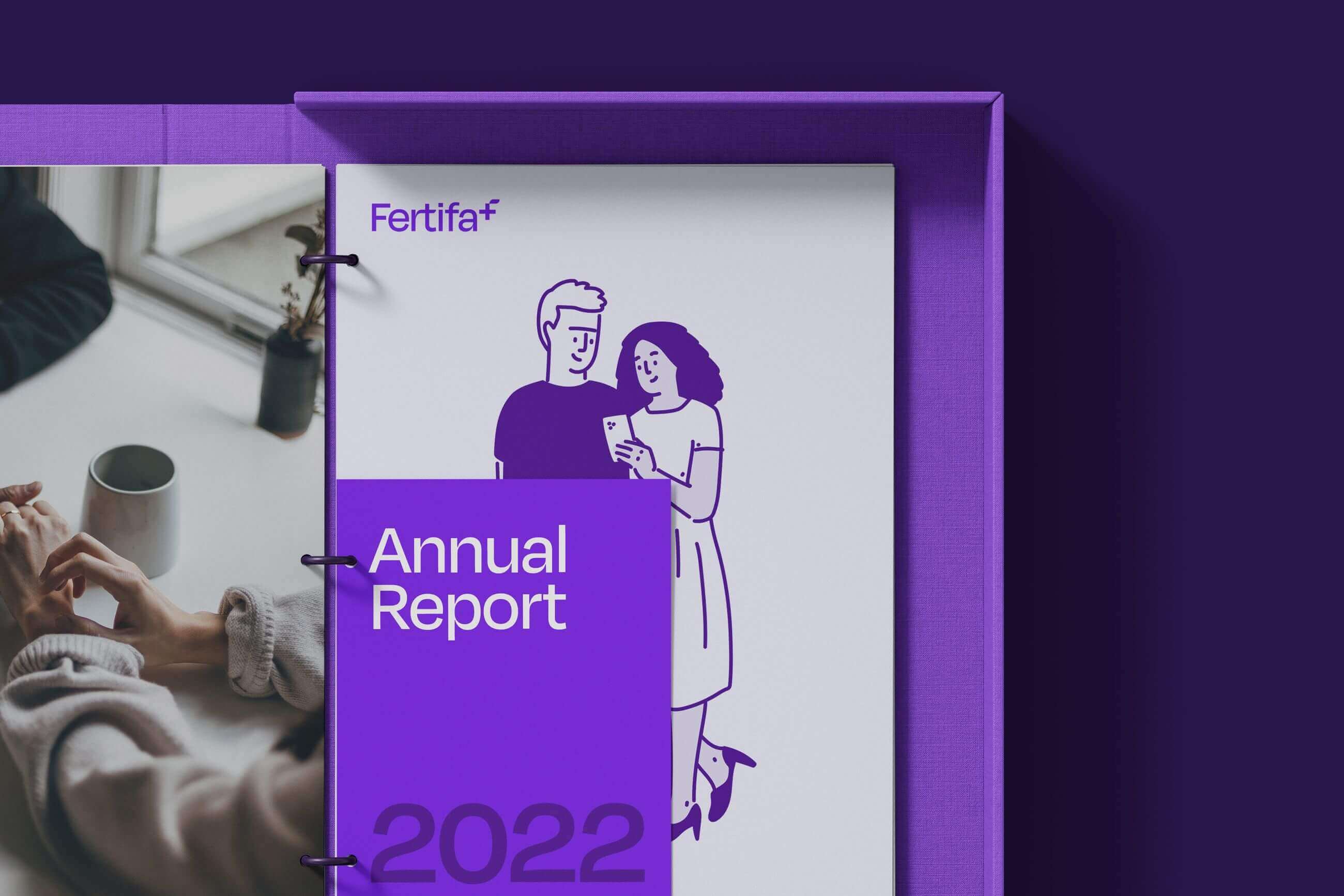 Open planner in purple showcasing branding work done for Fertifa